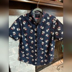 Men's Vtg Denim & Flowers Festive Santa Print Shirt